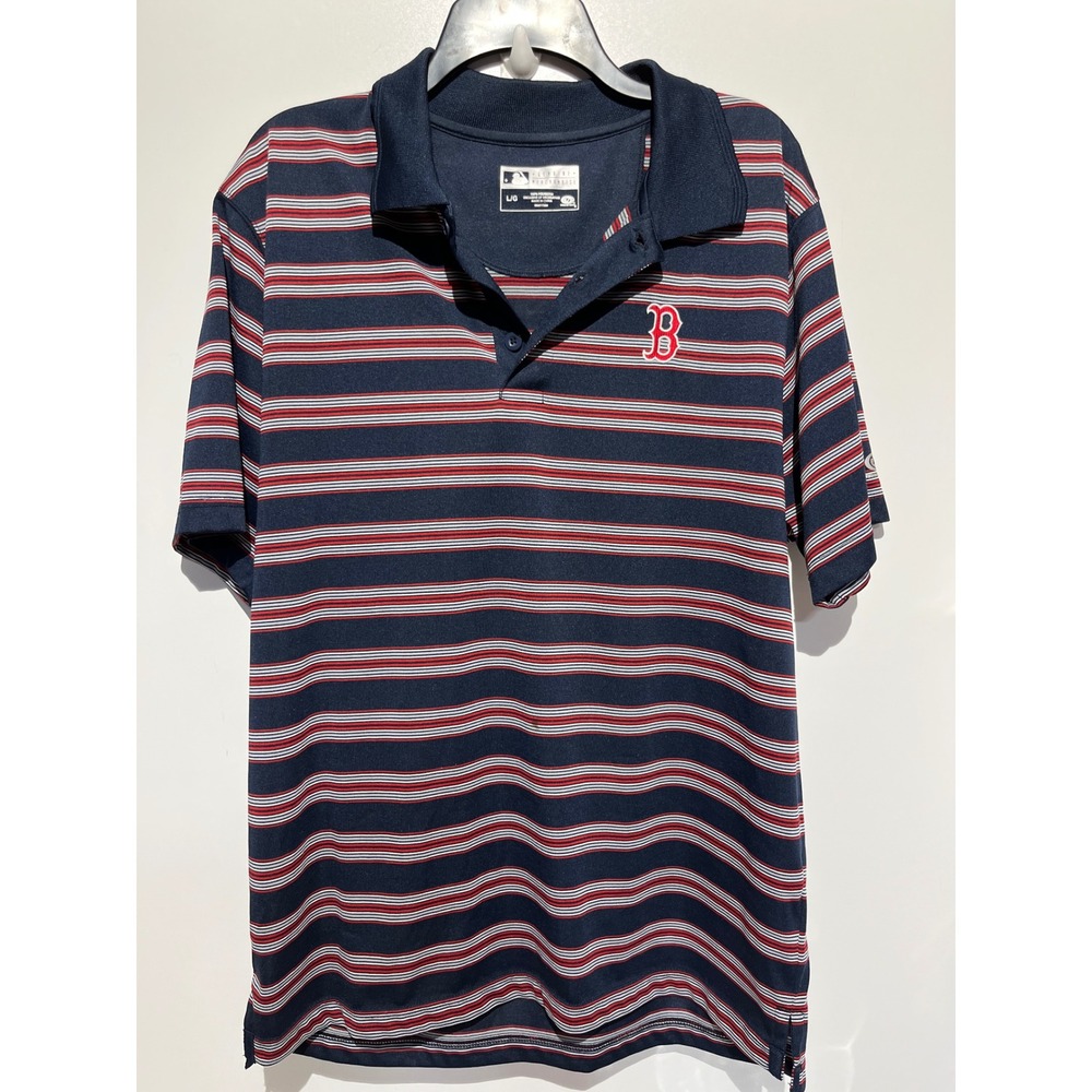 True Fan MLB Boston Red Sox Mens Navy Striped Polo Shirt Large RN77386